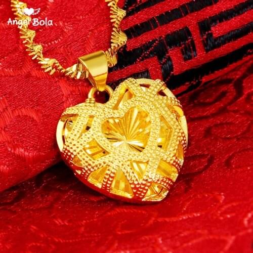 Vietnam Sand Gold Charms Muslim Necklace No Fade Hollow Heart Islam Pendants Necklace Women Turkish Middle East Jewelry