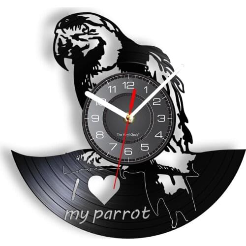 I Love My Parrot Vinyl Album Re-purposed Record Clock Tropical Bird Home Decor Psittacines Artwork Vinyl Disk Crafts Clock Watch