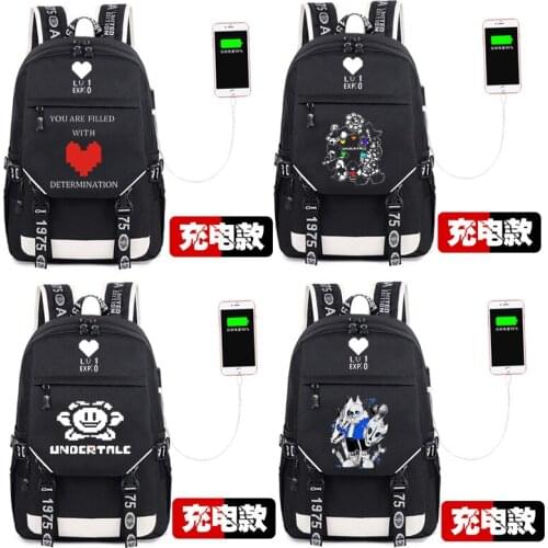 Women Cartoon Backpack Undertale Flowey sans Anime Backpack Men Fashion USB Charger mochila masculina Laptop Shoulders Bag