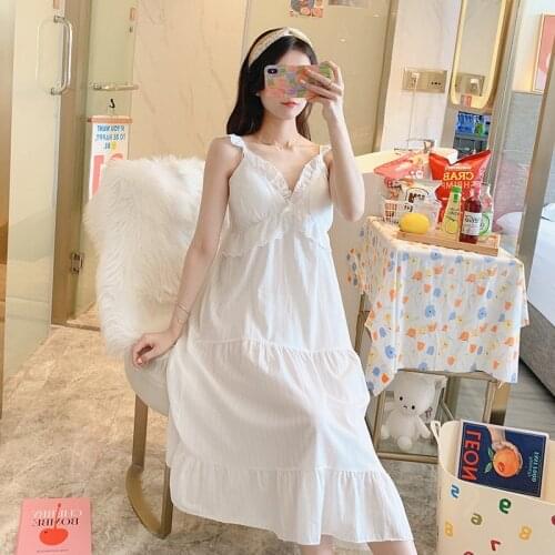 Sweet Court Nightdress Womens Summer Princess Wind Day Lace Up Bra Sling Nightgown Sexy Nightwear Female Sleepwear Home Dress