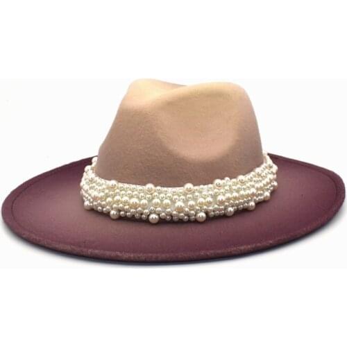 FUODRAO Women Woolen Vintage Trilby Felt Fedora Hat Wide Brim Gentleman Elegant Gradient Color Lady Winter Autumn Jazz Cap D24