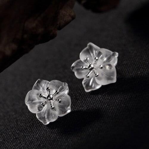 L&P Pure 925 Sterling Silver Plum Stud Earrings White Natural Crystal For Women Earrings Fine Jewelry Wholesale