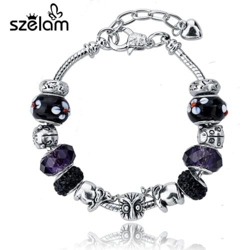 Low 2019 Fashion Silver Charm Bracelets For Women Bracelet With Crystal Beads Pulseiras Vintage Jewellery SBR150021