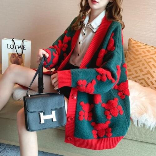 2021 Fall/Winter Womens Cardigan Warm Knitted Sweater Jacket Korean Fashion Knitted Cardigan Jacket Ladies Loose Sweater Women