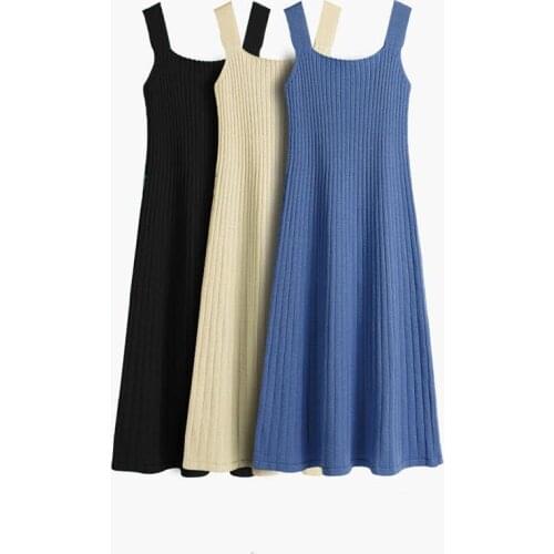 New Arrival Knitting Sleeveless Camisole Dress Women 2021 Summer Elegant Suspender Stretch Slim Casual Dress