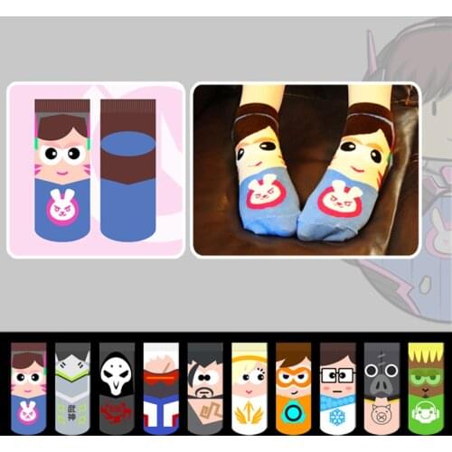 10 Heroes Kawaii D.va Socks Women Casual Socks Genji Soldier 76 Reaper Tracer Reaper Hanzo Lucio Mei Mercy Roadhog Dva Sock