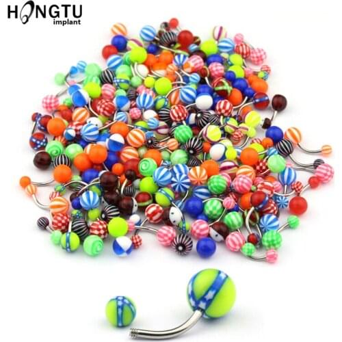 10pcs Colorful Belly Button Ring Navel Piercing Barbell Sexy Belly Bars Stainless Steel Jewerly for Women Men Body Jewelry 14G
