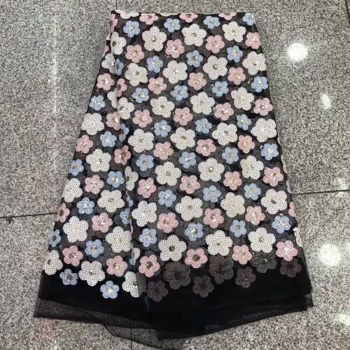 2019 high quality French sequence sequins net lace,African tulle mesh sequence lace fabric for party dress 5yards/lot