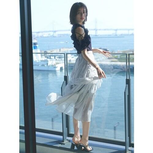 2021 summer new style versatile poster irregular multi-layer elegant womens solid color skirt