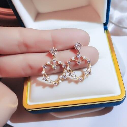 2021 new trend Gold Cubic Angels Wings Stud Earrings for Women Delicate Jewelry Romantic Style Heart Star Earrings