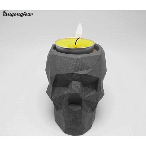 3D geometry skull candlestick mold concrete silicone mold diy cement plaster mold home decoration tools