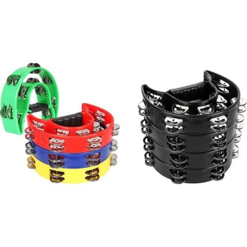 4 Pcs 9inch Double Row Tambourine Metal Jingles Handheld Percussion Tambourine Half Moon Musical Tambourine