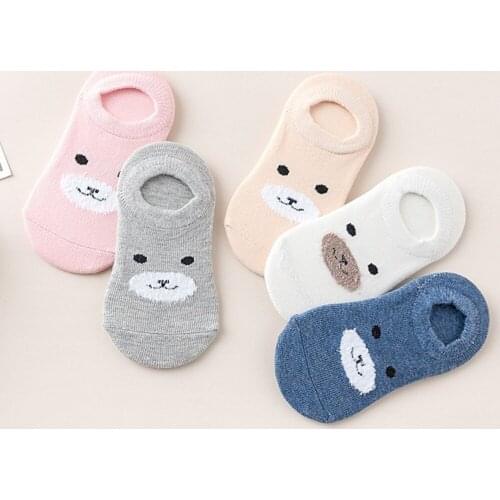5 Pair New Children Boat Invisible Socks 5 pairs/lot Cotton Unisex Cartoon Bear Pattern 1-10 Years Casual Baby Kids Ankle Socks