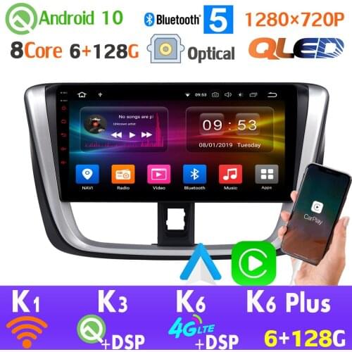 6G+128G QLED 1280*720P Android 10.0 For Toyota Yaris L Vios AHD 1080P Car GPS Radio Player SPDIF HDMI auto Head Unit 4G LTE WiFi