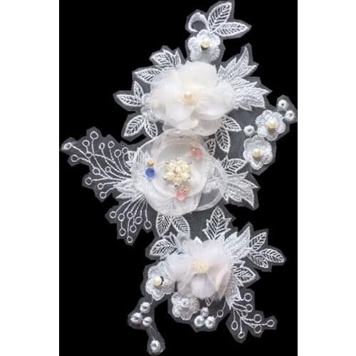 Clothing Accessories Beading 3D Flower Embroidered Patches Applique for Wedding Dress DIY