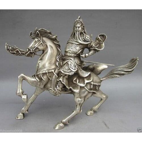 Decoration bronze factory outlets Tibet Silver Asia Collectible Decorated Handwork Tibet Silver Warrior God Guan Yu Statue