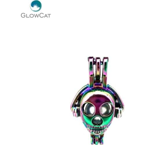 C602 5pcs/lot Rainbow Color lovely Robot Earphone Pearl Beads Cage Locket Pendant Pearl Locket Fairytale Party