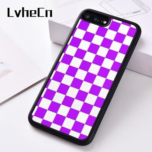 LvheCn Silicone Phone Case Cover For iPhone 6 6S 7 8 Plus 5 5S SE X XS XR 11 PRO MAX Purple Checked Pattern Plaid