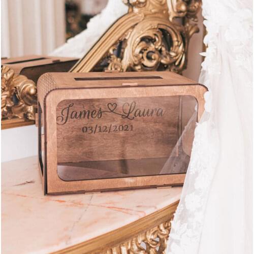 Rustic and Boho Wedding Card Box Wedding Decor Custom Name and Date Wood and Acrylic Wedding Card Box