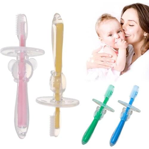 Baby Soft Toothbrush Hand Ring Training Grip Teether Creative Silicone Anti-sticking Throat Newborn Infant Oral Tooth Care Tool