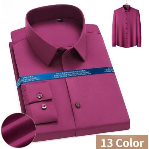 Elastic, Non-ironing Wrinkle-free No Trace Business Solid Color Slim-fit Mens Long-sleeved Shirts Thin Mens Tops Formal Wear