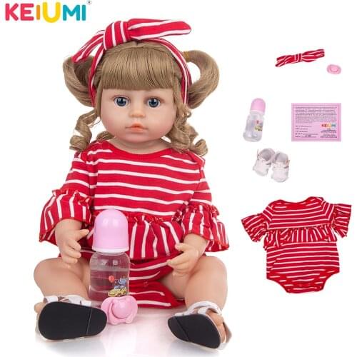 Wholesale KEIUMI Reborn Doll Full Silicone Red White Stripes 55cm Golden Hair Newborn Baby Toy For Kids Playmate Gift Xmas