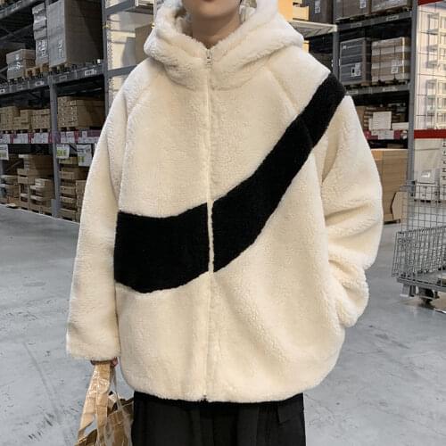 Winter Hooded Suede Jacket Male Fashion Loose Student Thickening Warmth Coats Fashion Mid-length Jackets Fashion Mens Clothes