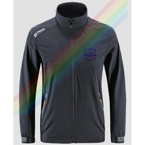 Route 66 Premium Cars Bule Logo Slim Sport Jacket Mens Street Windbreaker Zipper Thin Jacket Mens Casual Front Printing Jacket