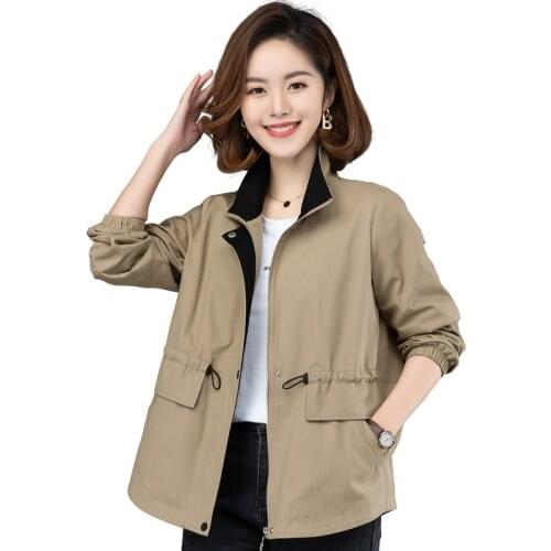 2021 New Autumn Womens Jacket Coat Long Sleeve Windbreaker Female Casual Zipper Drawstring Jackets Basic Coat Outwear Plus size
