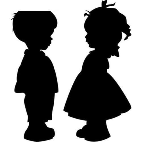 Cute Boy and Girl Holding Hands Waterproof Motorcycle Decals Car Stickers Car Styling Accessories Black/white, 15cm*13cm