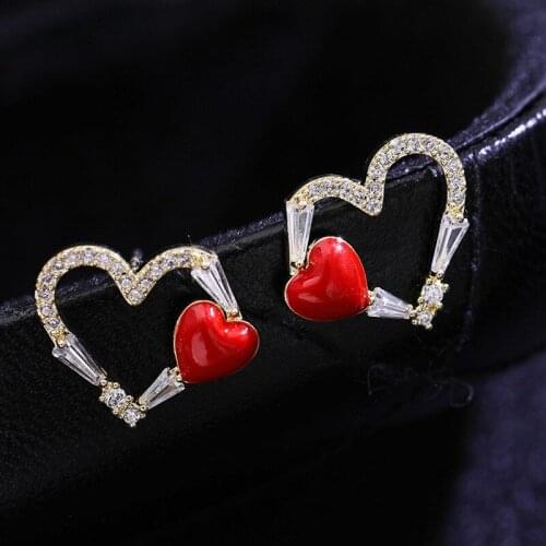 Fashion Korean Lovely Red Color Enamel Earring Stud for Girl Jewelry Accessories Mini Heart Wedding Earrings for Bride Gift