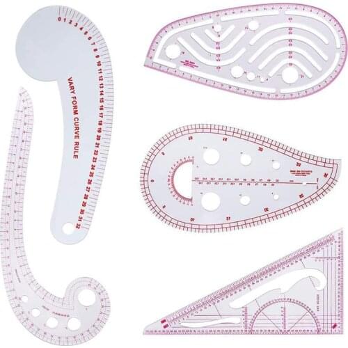 DIY Sewing Ruler Tailor Set French Curve Accessories 5 pcs Plastic Curve Stick Pattern Design L-Curve Ruler set Straightedge Set
