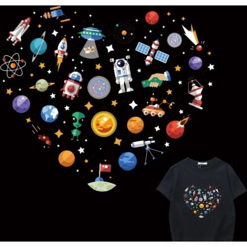 Astronaut iron on transfers for clothing stickers on clothing patch on t shirt Stripes ufo space moon patch Print transfer vinyl