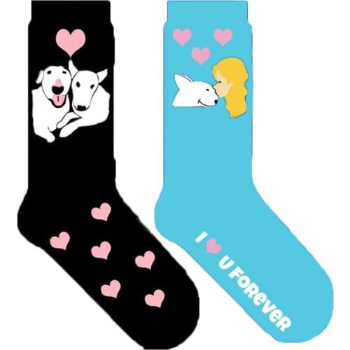 Bull terrier crew socks with heart sock novelty valentines day gift I love you present for dog owner cute mothers day 50pair