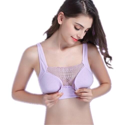 New Before Open Push Up Button Wireless Lace Bra Cotton Maternity Nursing Bra For Feeding Plus Size B C Bras For Breastfeeding