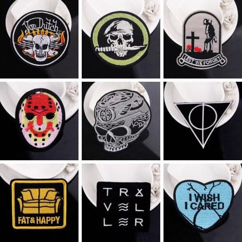 Skull Patch Triangle Rectangle Punk Patches For Clothing Iron On Patch Embroidered Patches Sewing Supplies Decor
