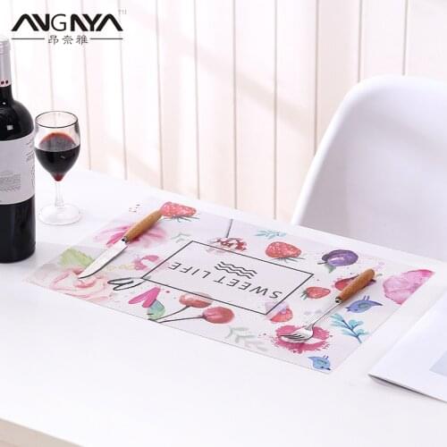 ANGNYA Fruit Printing Placemat Heat-Resistant Rectangular Vinyl Dining Table Mat 45X30cm Washable Non-slip Coaster Plant Style