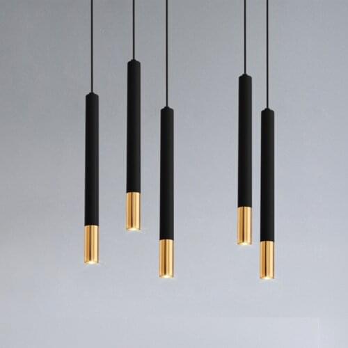 Modern Cylinder Pipe Pendant Light Black Golden LED Long Tube Hanging Lamps Kitchen Island Droplight For Stairs Dining Room