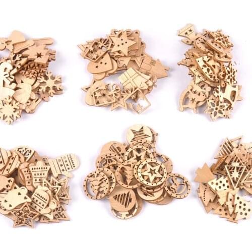 New Natural Wood Craft Hanging Ornaments DIY Christmas Tree Wooden Pendants Handmade Supplies Xmas Party Decorations 25Pcs c2740