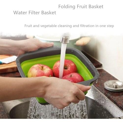 Foldable Fruit Vegetable Washing Basket StrainerSilicone Colander Collapsible Drainer With Handle Kitchen Tools