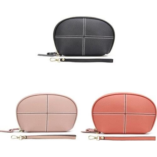 Layer of Cowhide Ladies Leather Shell Bag Car Stitching Zipper Wallet