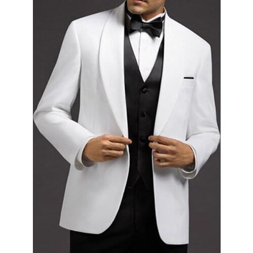 White Groom Tuxedos for Wedding 3 Piece Slim fit Men Suits with Shawl Lapel Latest Style Male Set Jacket Vest with Pants