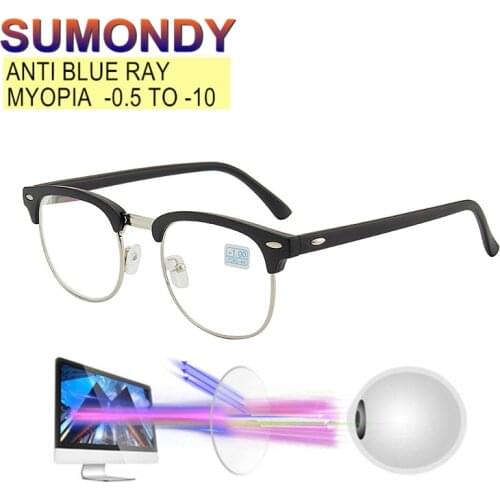 SUMONDY Against Blue Ray Myopia Glasses Prescription -0.5 to -10 Customizable Men Women Shortsighted Distance Spectacles UF118
