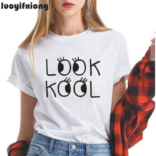 LOOK KOOL Funny Letter Print Women Tshirt Hipster Short Sleeve Tee Shirt Femme Casual Harajuku Shirt Women Tops Camiseta Mujer