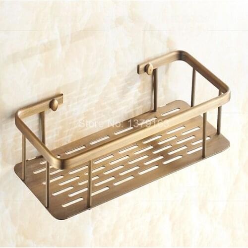 Vintage Antique Brass Wall Mounted Bathroom Accessory Single Tier Soap / Sponge Corner Shower Storage Basket aba107