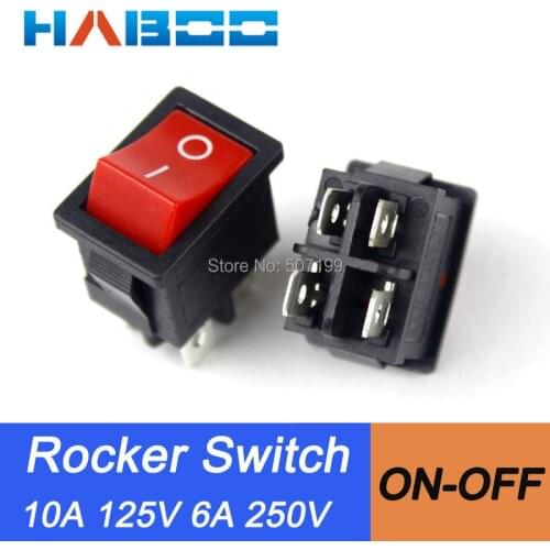 100pcs/lot KCD-104 on off electronics boat switch 4pins 2positions mini switch10A125V6A250V for household appliance