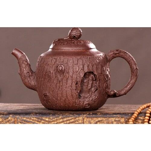 High end! Famous craftsmen manual yixing recommended bionic tree grain birthday star cranes teapot collection product