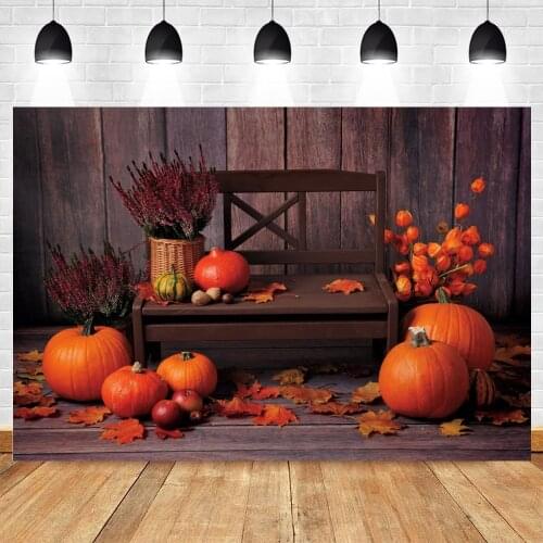 Yeele Autumn Background Baby Photography Wooden Chair Fallen Maple Leaves Pumpkin Backdrop Photocall Photo Studio Photophone