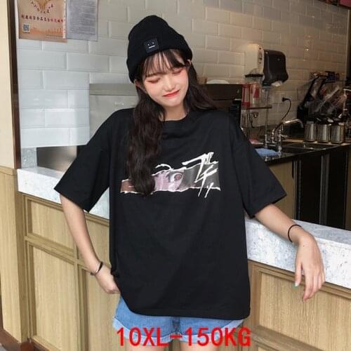Large size womens T-shirt love large size 7XL 8XL 9XL10XL summer round neck short sleeve casual loose large size black T-shirt
