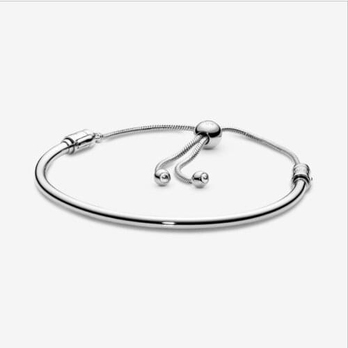 100% 925 Sterling Silver Pan Bracelet Moments Sliding Clasp Adjust Bracelet Fit for Women Bracelet DIY Jewelry
